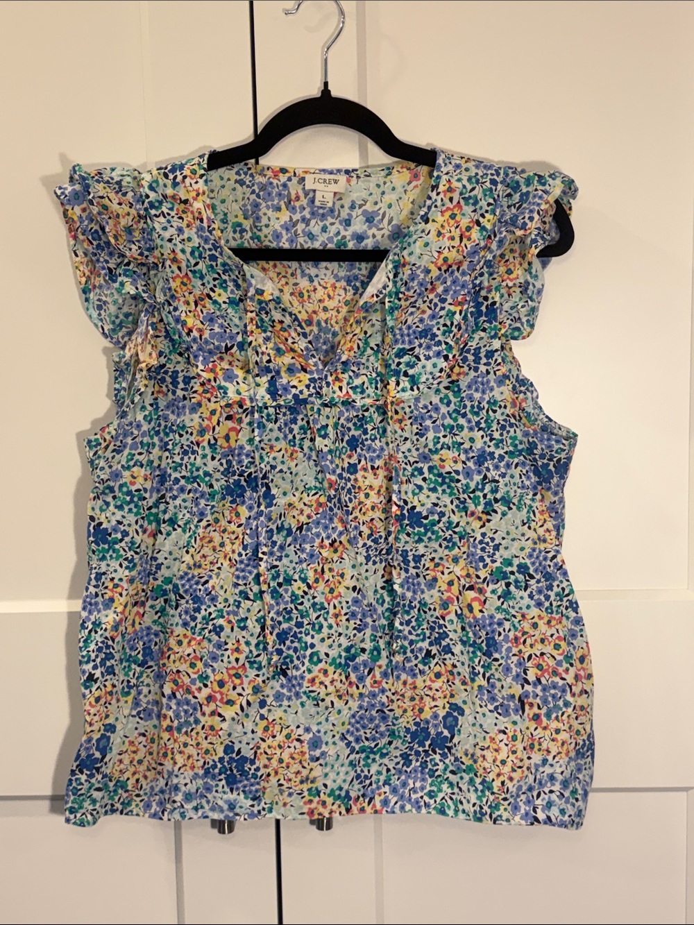 J. Crew Blue Multi Floral Ruffle Camisole Top